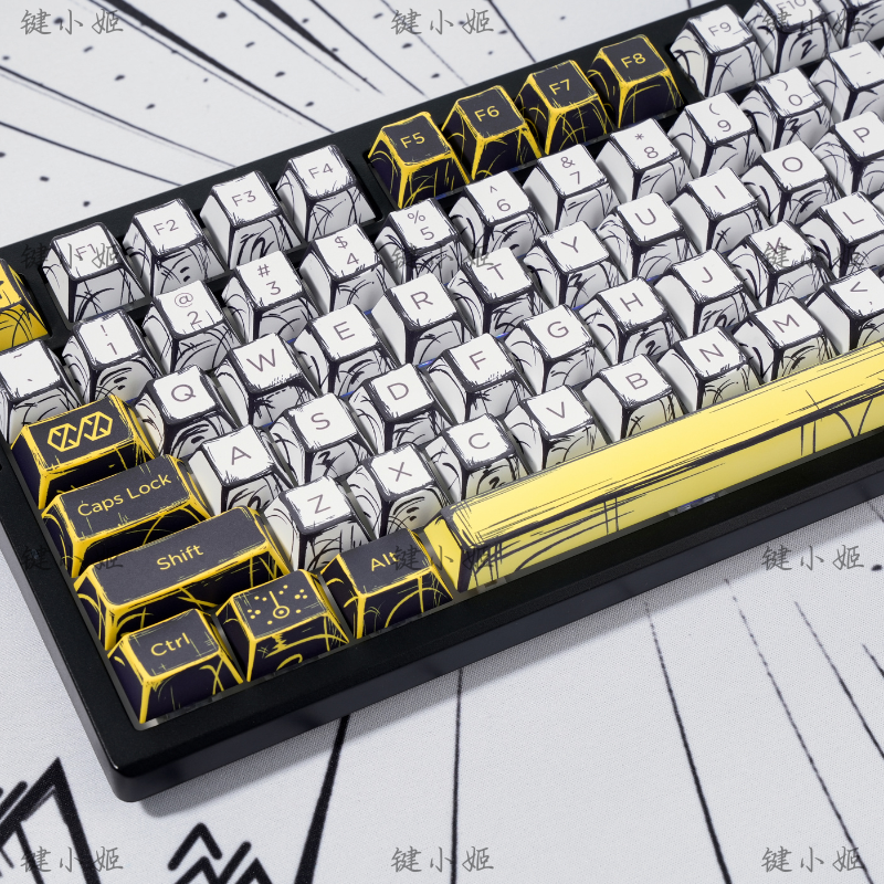 140-Tasten-Tastenkappen-einstellen mit Comic-Thema, PBT-Tastaturkappe Ich bin Manga-Stil, Kirschprofil-Spielen-Tastenkappe für mechanische Tastatur, 1,5 u alt: Weiß