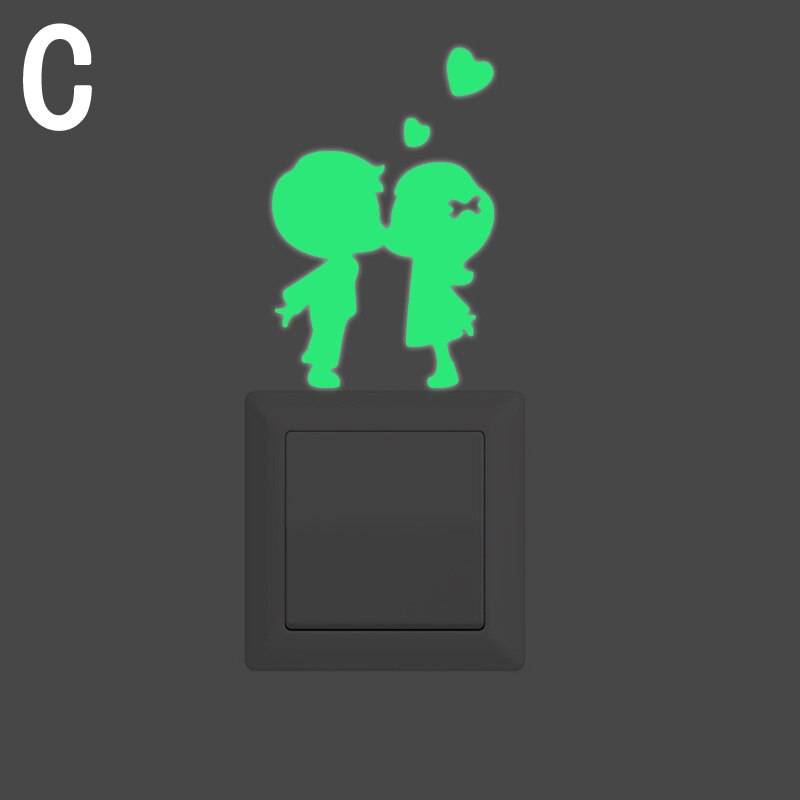 Luminous Cartoon Switch Sticker Glow in the Dark Cat Sticker Fluorescent Moon Stars Sticker Kid Room Decoration Home Decor: C