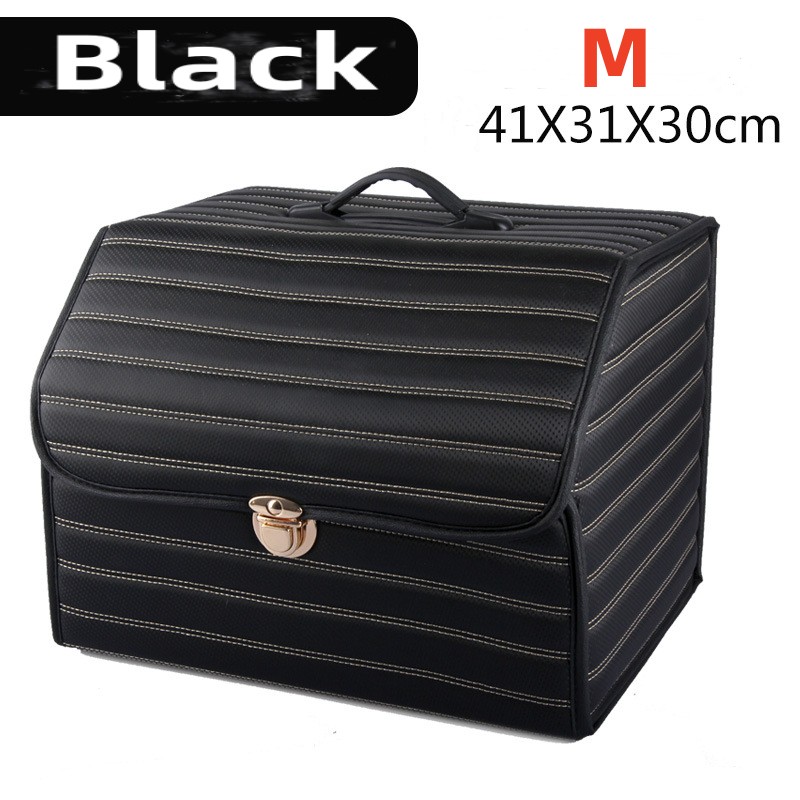 Boîte de rangement de coffre de voiture, grande capacité, sac de rangement d'outils multi-usage automobile, rangement pliable en cuir pour boîte de rangement d'urgence: Or