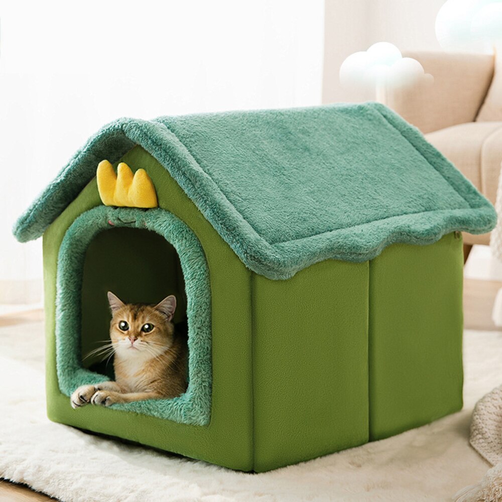 Foldable Pet Cat House Indoor Warm Kennel Pet Cat Cave Nest Washable Removable Mat Cozy Sleeping Bed Pet Supplies