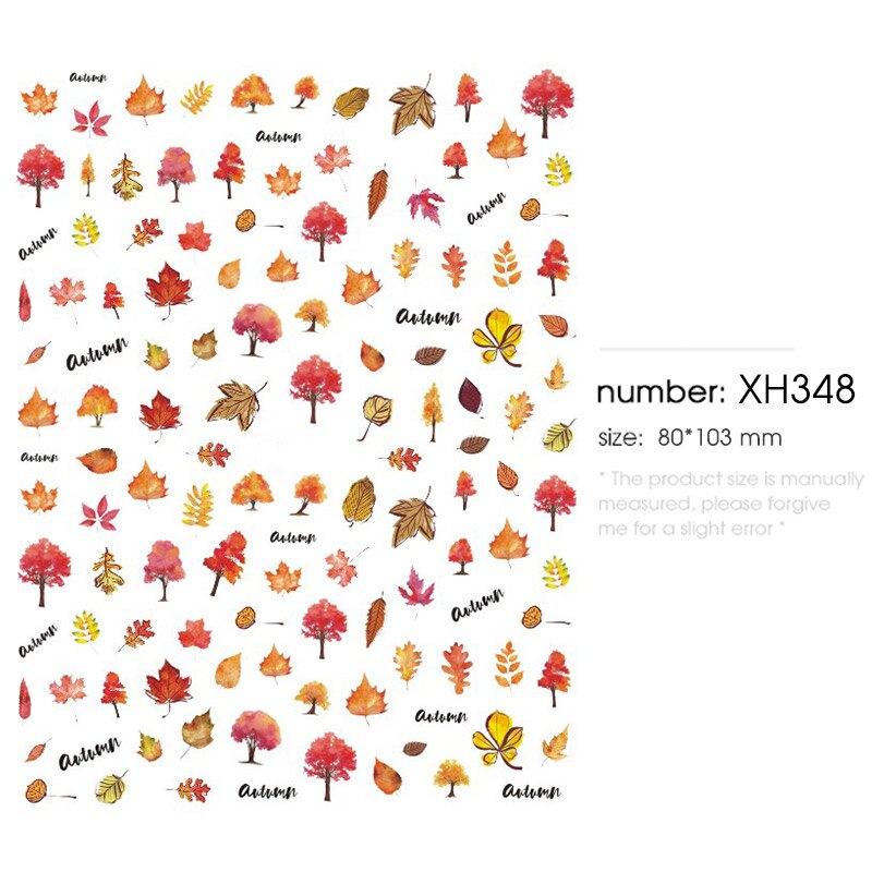 HNUIX 1 leaf Nail Art 3D decal fall theme nails sliders decor boards maple leaf pattern sticker for nail art filigree decals: XH348