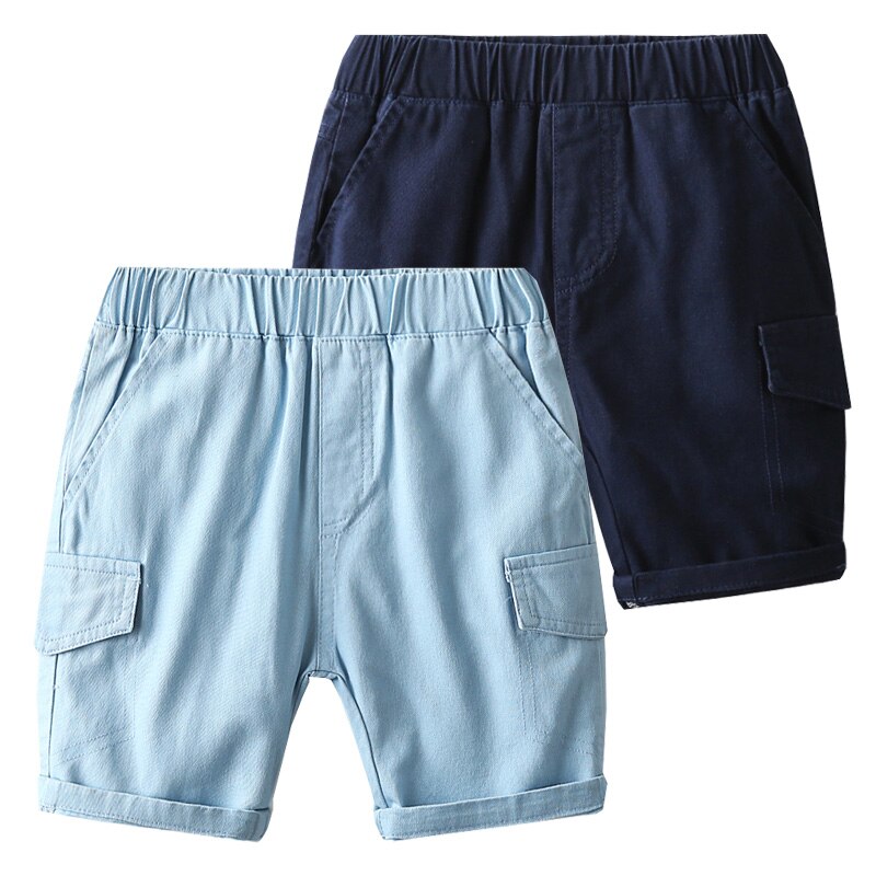 Pantalones Cargo de algodón con cintura elástica para niños, hasta la rodilla pantalón corto, de verano