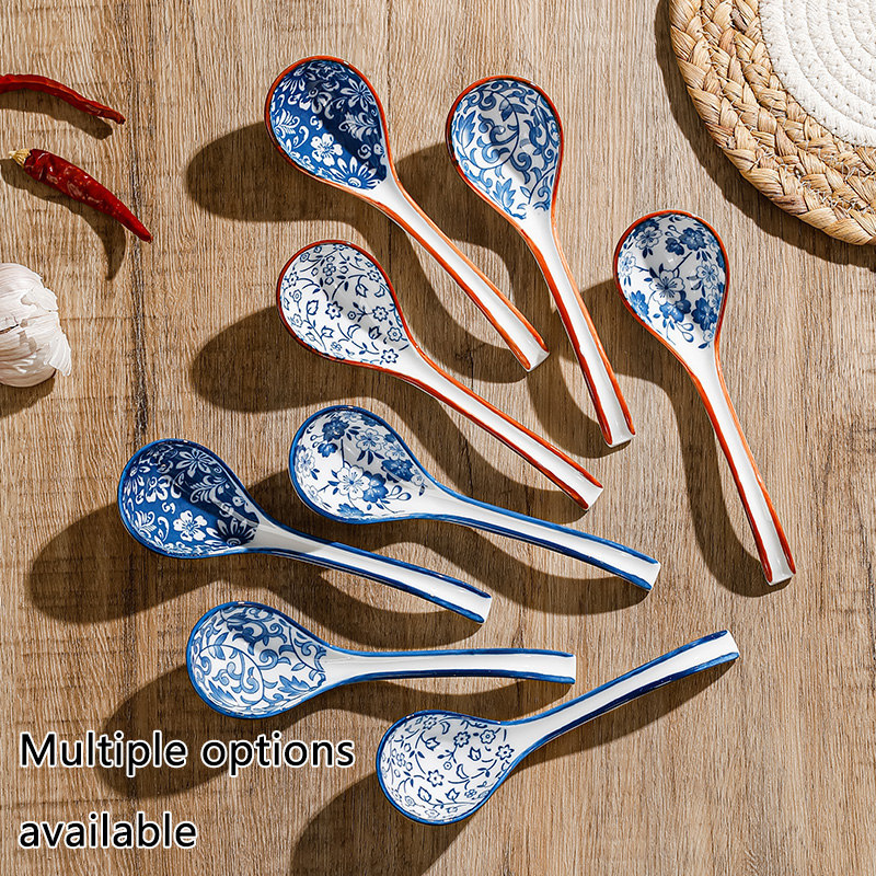 Juego de vajilla para el hogar, cucharas de sopa de cerámica, estilo chino Retro, juego combinado de cucharas de sopa de porcelana azul y blanca, 4 Uds.