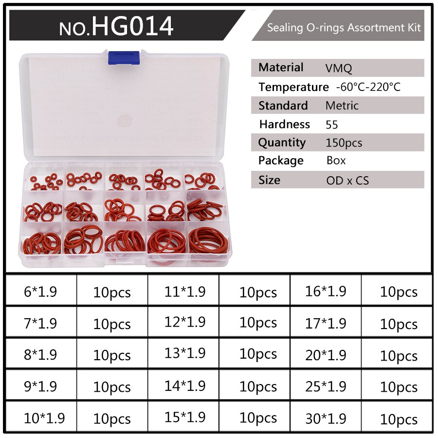 DIY PCP Silikon Gummi Abdichtung O Ringe Dichtung Ersatz Buchse O-ringe CS 1,5mm 1,9mm OD 6mm-20mm 10 Größen 150 Teile/satz HG036: HG014 x1
