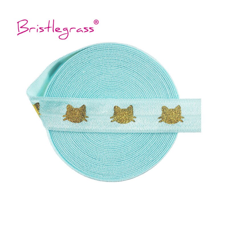 Bristlegrass 5 yard 5/8 " 15mm regenboog gouden kat folie print vouw elastiek voor spandex satijnen band haarelastiek hoofdband jurk naaien: Goud aqua
