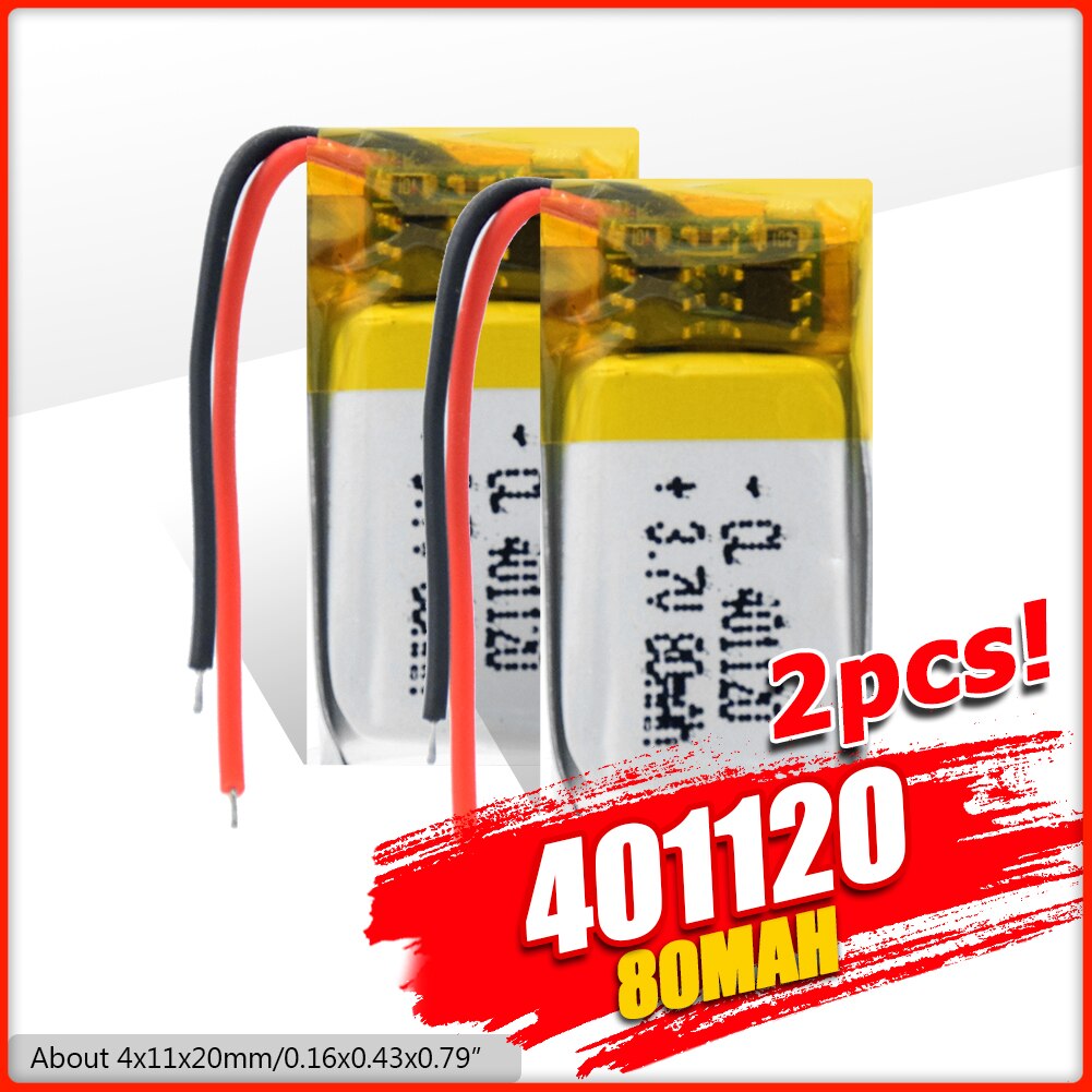 80mAh 401120 3.7V rechargeable li ion battery li polymer lithium battery for MP3 MP4 GPS bluetooth speaker headset smart watch: 2Pcs