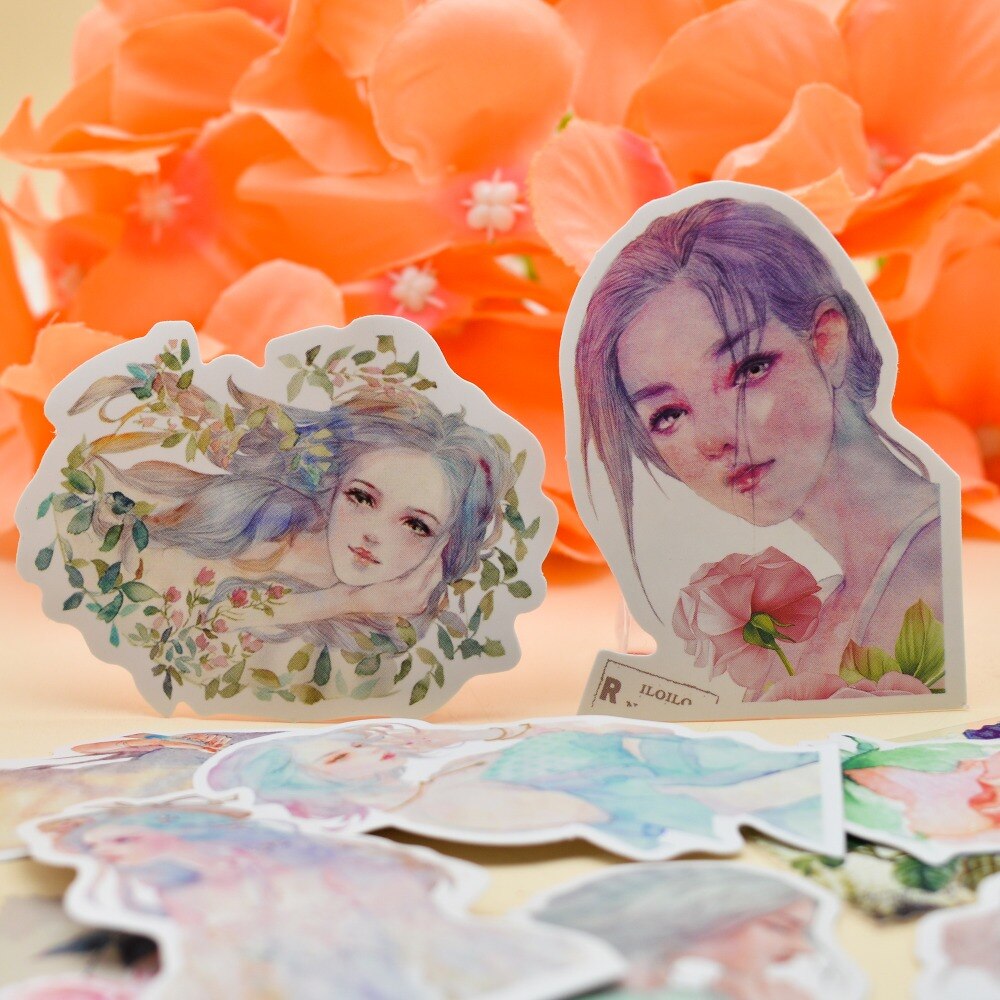 10 stuks kawaii aquarel stijl mooie meisjes sticker zelfgemaakte bloemen papier s/