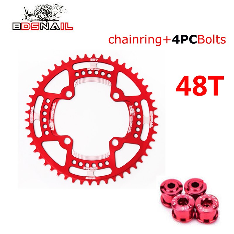 Bdsnail smal breed 104 bcd kettingblad mtb fiets mountainbike kettingblad 44t 46t 48t 50t 52t ketting wielbouten single speed: 48t- rode