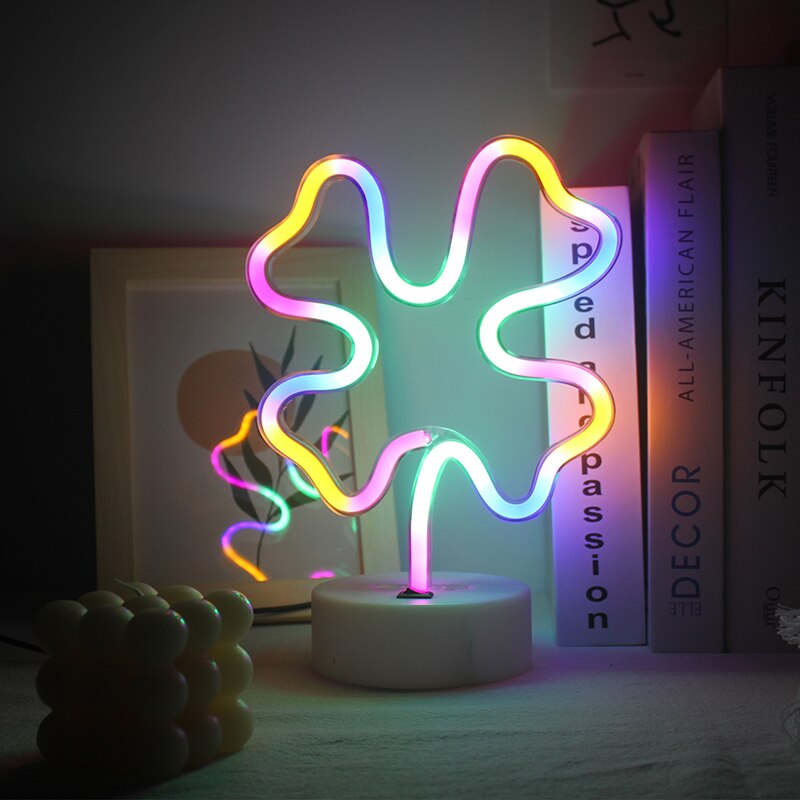 Wanxing Klavertje Vier Lichten Neon Led Neon Borden Met Usb Of Batterij Aangedreven Kinderkamer Kerst Bruiloft Decoraties