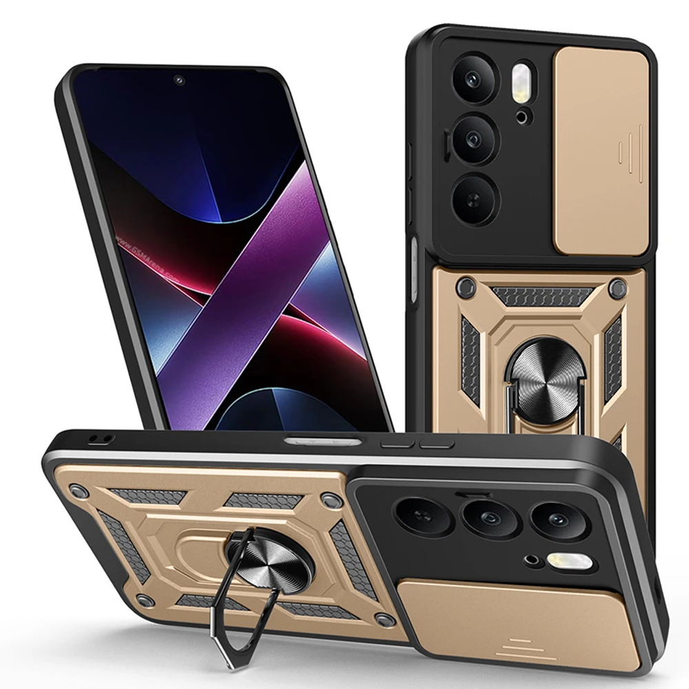 Armor Capa for Realme C75 C67 4G 14X 5G Case Slide Camera Ring Stand Protect Cover for Realme C75 C67 4G Shockproof funda: Leather / Dark Grey