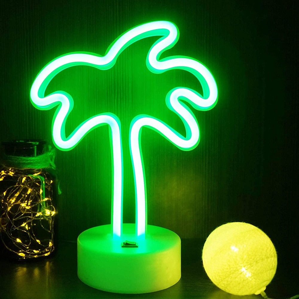 Led neon kokos palme bordplade lampe med holder base natlys til børn soveværelse indretning fest fødselsdag stue