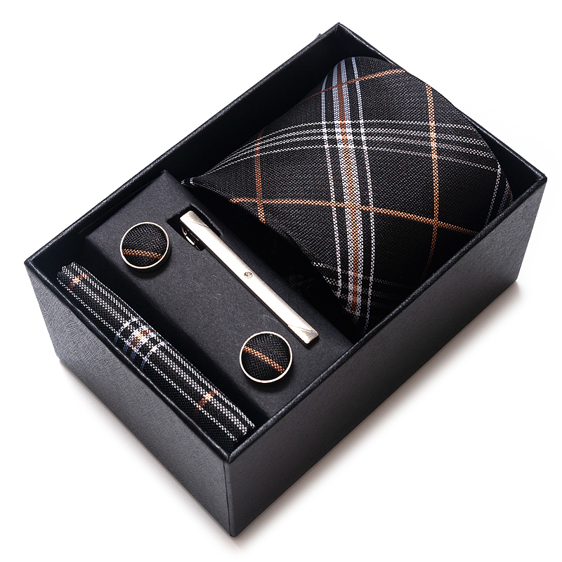 Tie Handkerchief Cufflink Set For Men Necktie Box Blue Gold Suit Accessories Slim Wedding Gravatas