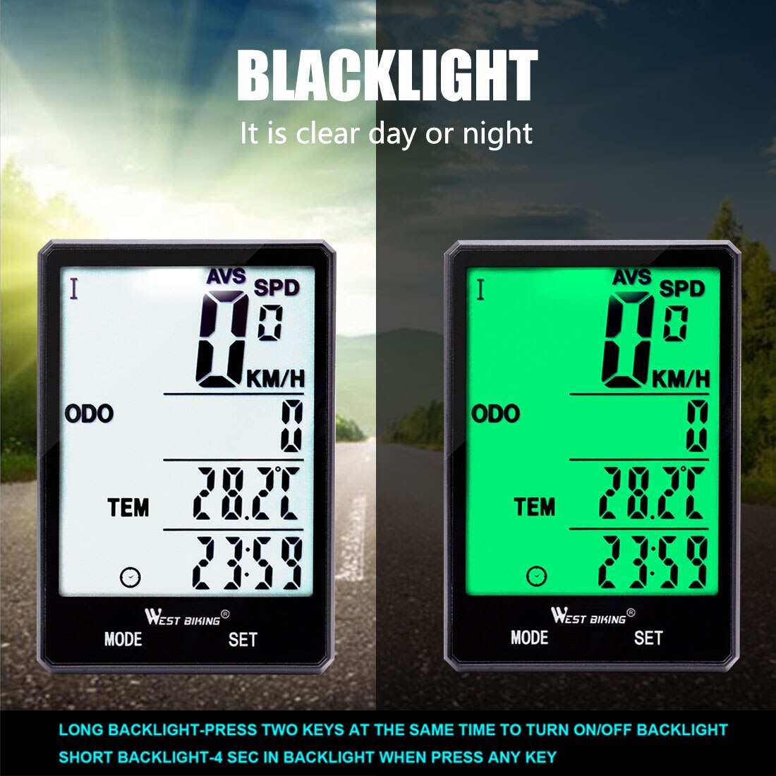 2.8 "Draadloze Fiets Computer Grote Digitale Fiets Computer Kilometerstand Snelheidsmeter Fiets Thermometer Waterdicht 2 Modus Lcd Backlight