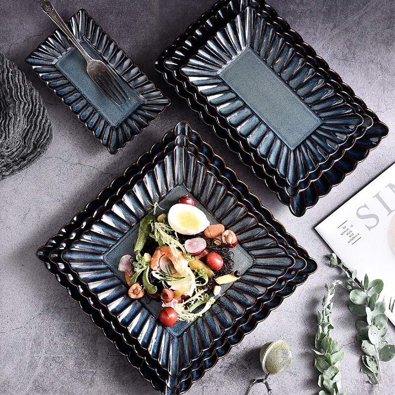 Kiln Change Rectangular Plate Beef Platter Western Food Plate Pasta Dish Plate Ceramic Ceramica Relief Plates Tableware