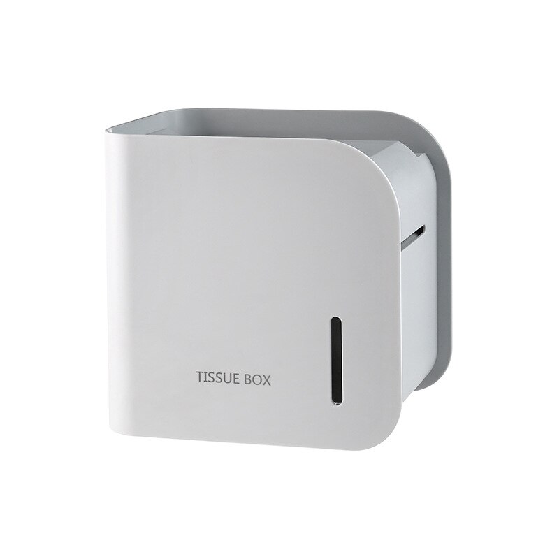 BAISPO-soporte de papel higiénico portátil, caja de almacenamiento impermeable, caja de pañuelos sin perforaciones, soporte de almacenamiento para el hogar, accesorios de baño: White