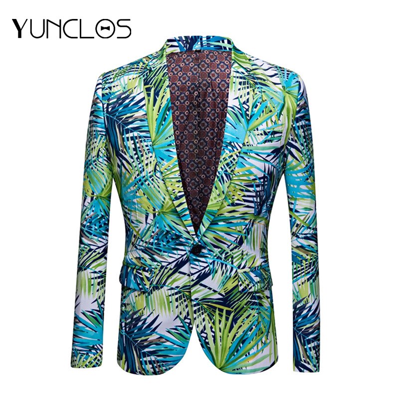 Yunclos blågrønt mønster blazere jakker festkjole smoking blazere casual life farve blazere jakkesæt jakke xs -2xl