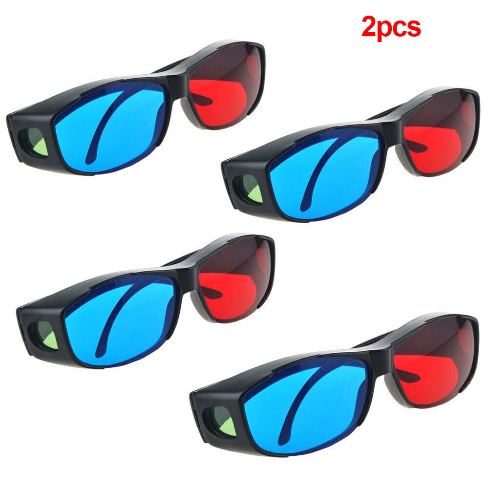 2pcs Cinema 3D Glasses Easy Wear Black Frame DVD Vision Movie Ultra Clear Dimensional Anaglyph Game TV Virtual Red Blue