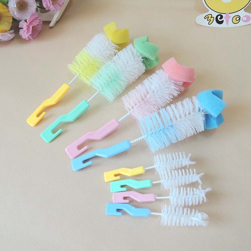 1Pc Baby Bottle Brush Nipple Brush 360-degree Rotating Head Cleaning Sponge Cup Brush Kit (Random Color)