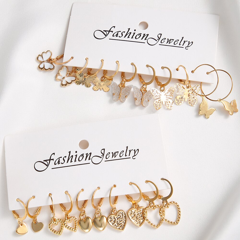 Pendientes de mariposa ahuecados para mujer, aretes creativos, sencillos, a la , de color dorado, 10 piezas