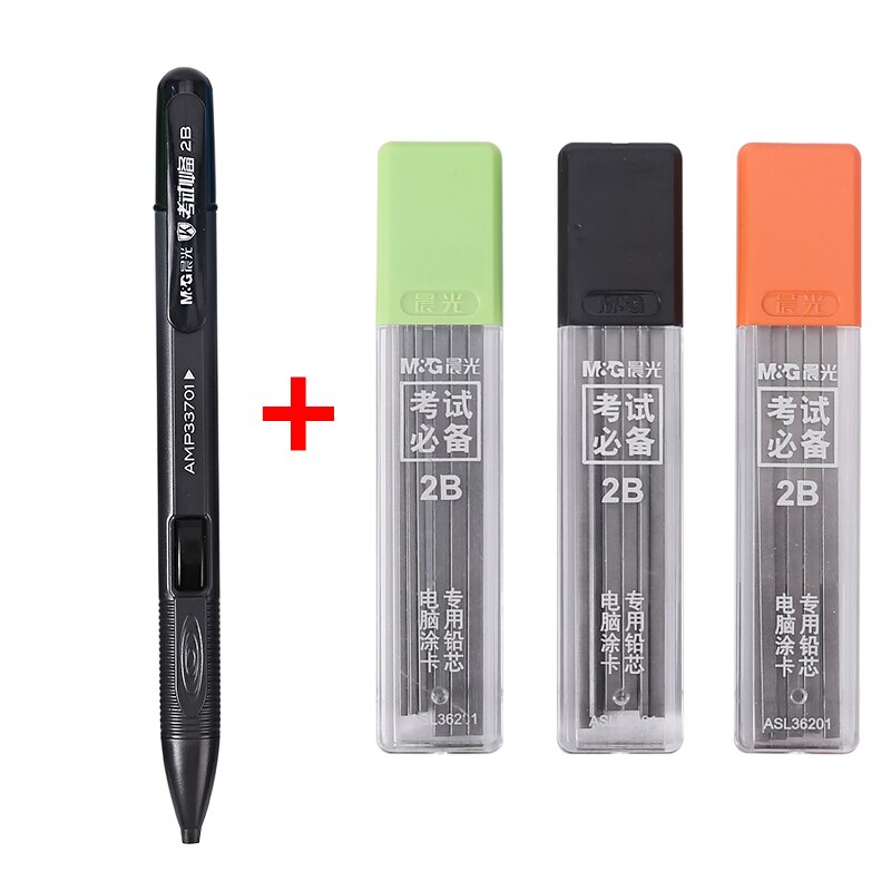 12pcs Student 2B Holder Exam Mechanical Pencil with Lead Refills Set Office Supplies: 1 PEN 3 REFILLS