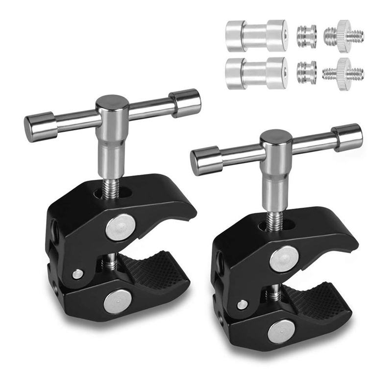Super Clamp Crab Aluminium Tangen Clip Met 1/4inch-20 En 3/8inch-16 Statief Schroef Adapter Compatibel Voor ic Arm/Led Vid: Default Title