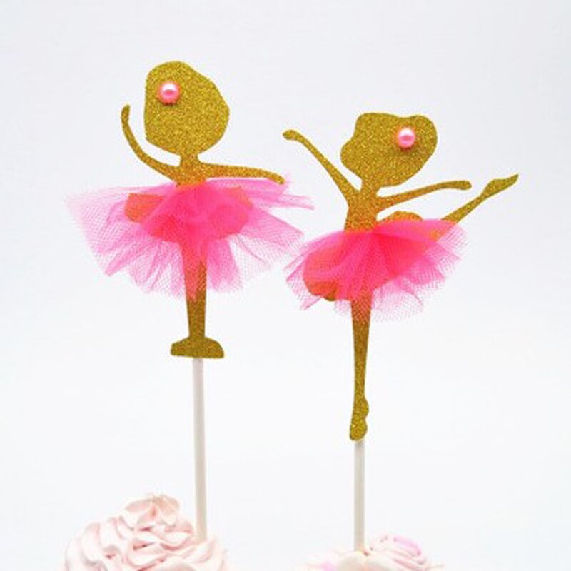 4Pcs/Pack Cake Toppers Cupcake Topper Gold Glitter Dancing Girl Ballerina Cupcake Toppers Cake Picks Wedding Party Decoration
