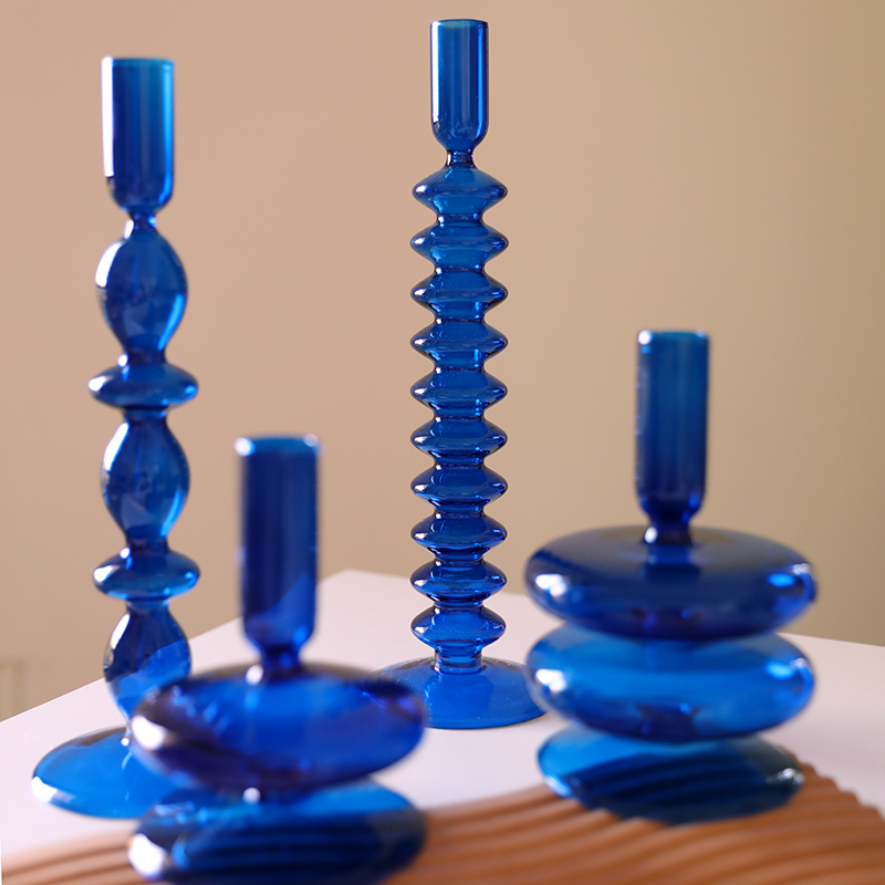 Portavelas de cristal para decoración de boda, candelabro de Color hecho a mano, florero, centro de mesa, decoración nórdica Vintage para el hogar