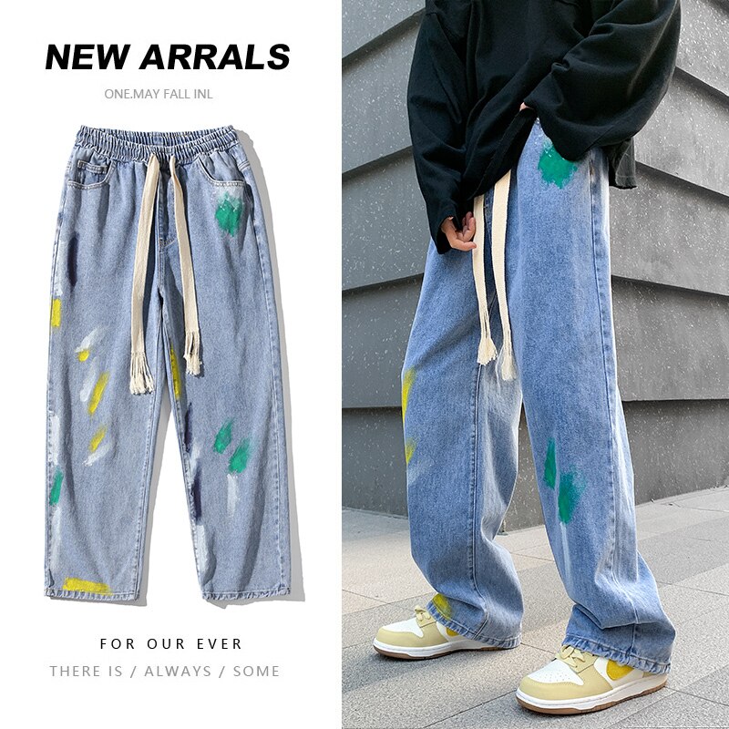 Jean Graffiti pour hommes, pantalon Streetwear ample, droit et à jambes larges, Baggy Denim, grande taille, M-5XL