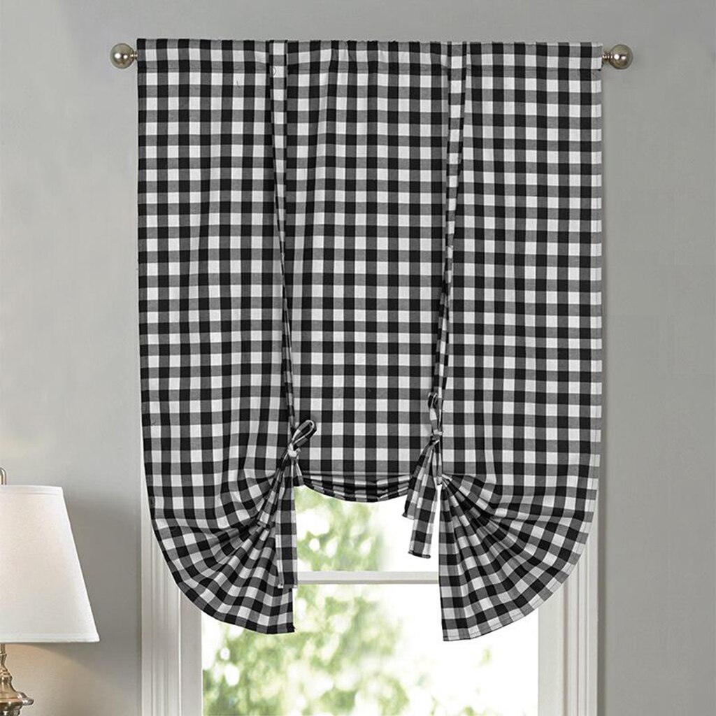 Tie Up Curtains for Windows, Buffalo Check Plaid Gingham Pattern Rod Pocket Adjustable Shades for Kitchen Windows Cafe Curtains