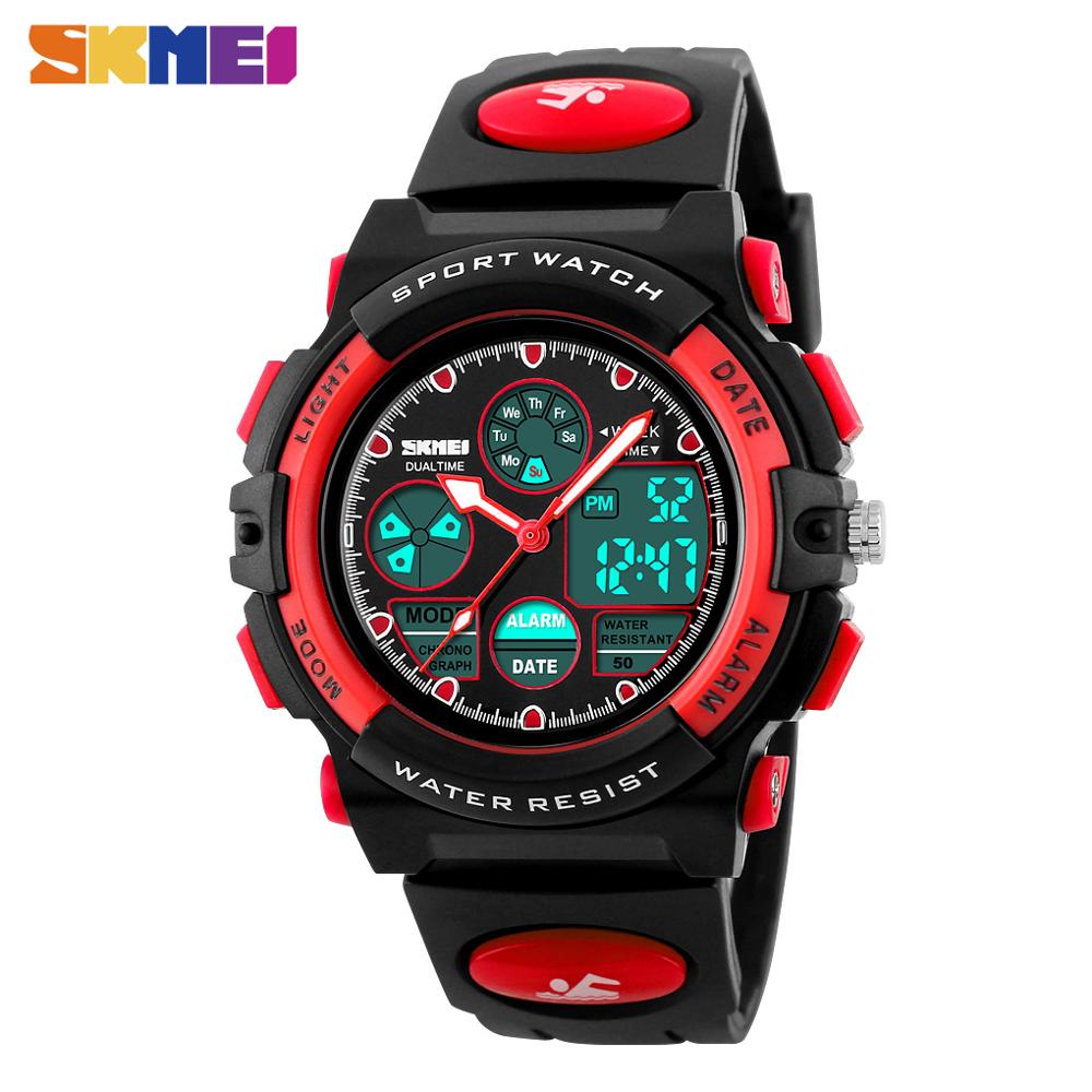 SKMEI 5Bar Waterproof Chronograph Luminous Children Digital Wrist Watch Kids Sport Watches Boys Girls Electronic Quartz Clock: red