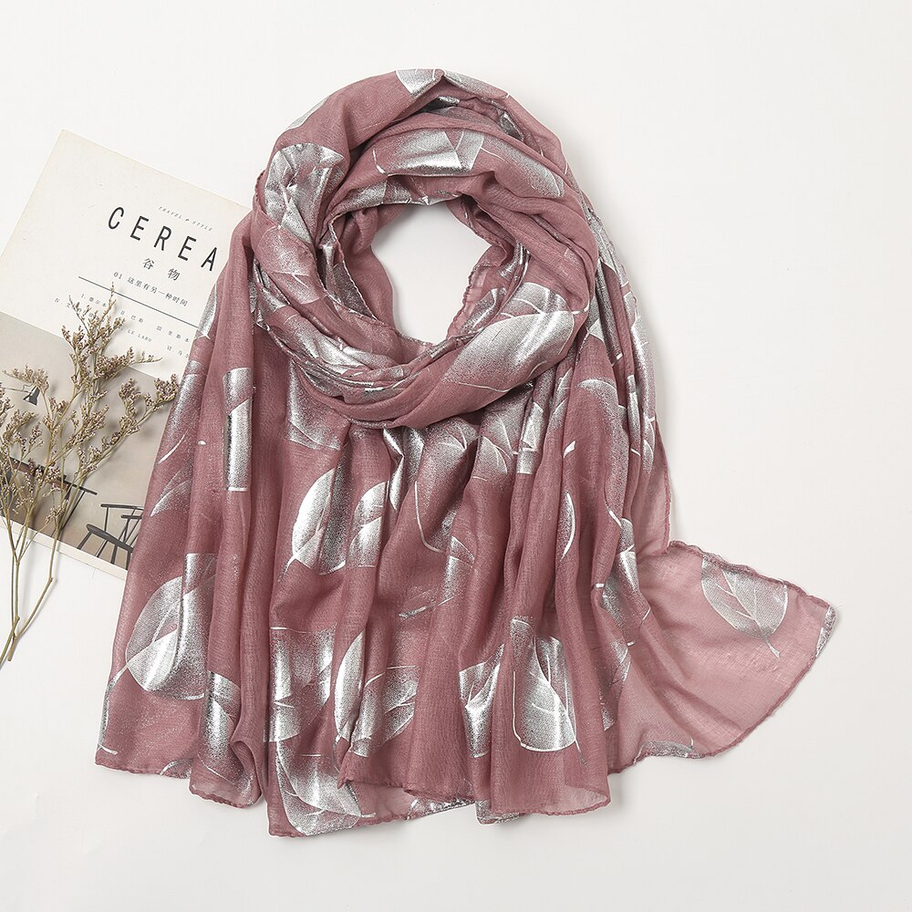 Luxury Silver Glitter Scarf Women Leaves Shimmer Hijab Oversize Shiny Shawl Stoles Muslim Women Veils Cotton Women&#39;s Scarves: 1