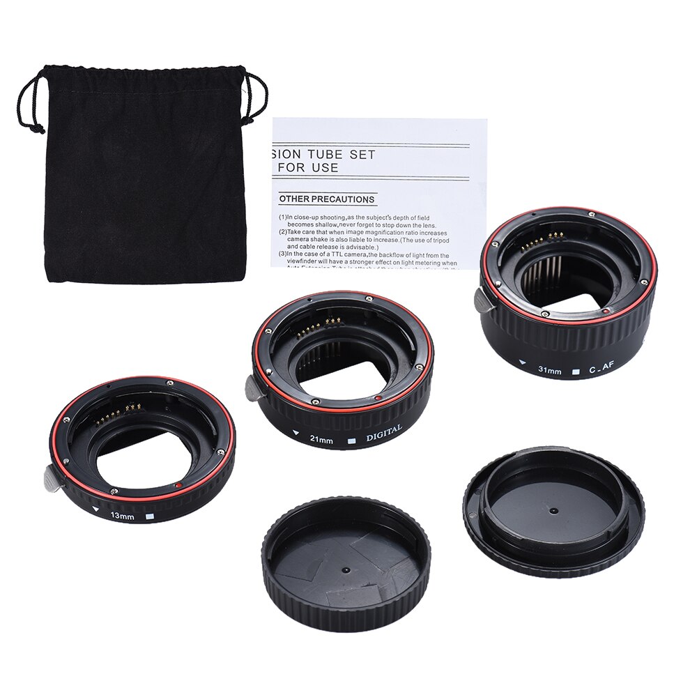 Andoer Macro Extension Tube Set 3 Stuk Autofocus Ringen en Lens van 35mm SLR Compatibel voor Canon alle EF en EF-S Lenzen