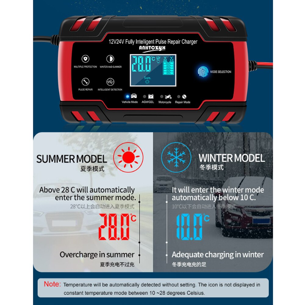 EAFC 12V 6A intelligente digitale auto-acculader, accuherstel, compatibel met auto en motor, SVU | Laad- en startsystemen