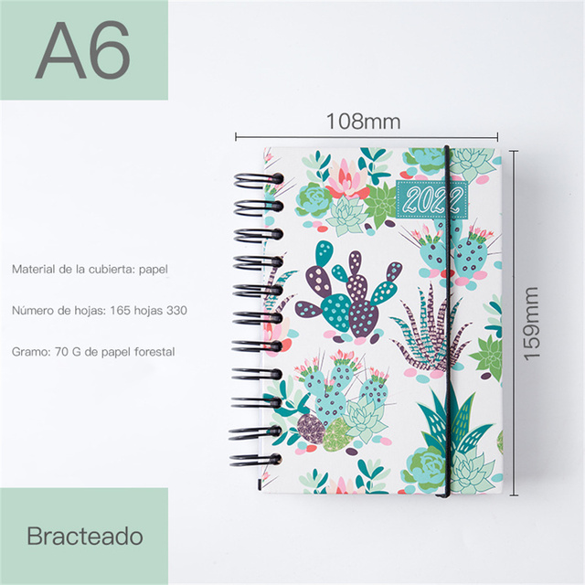 365 Days Schedule Book A6 Coil Notepads Cactus Pattern Planner Reminder Timetable Desk Dates Diary Planner Notebook: D