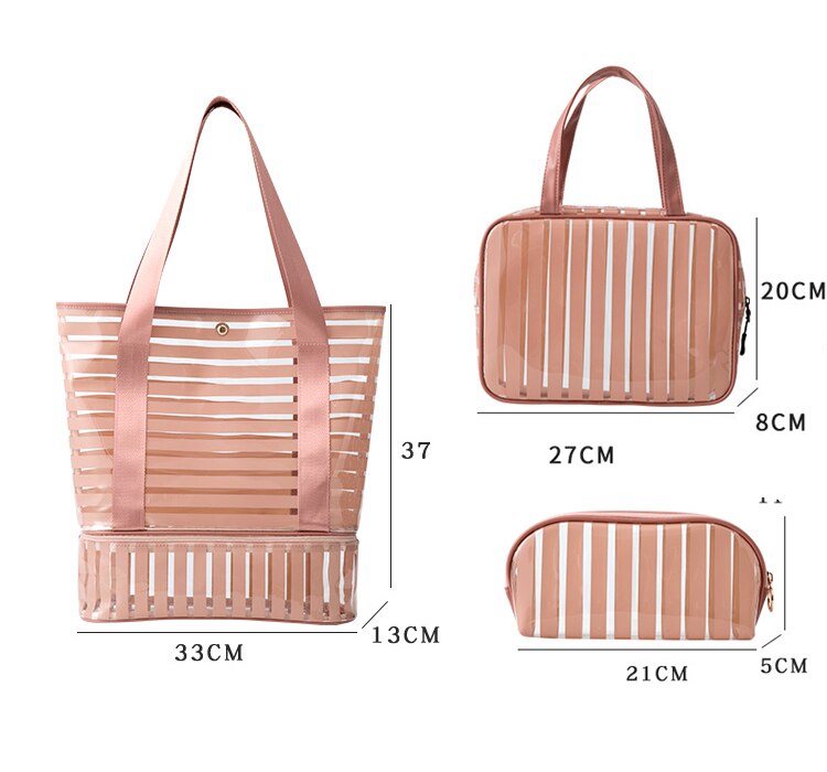 PVC Swimming Bag Transparent Handbags Strip Clear Beach Pool Swim Storage Bags For Women Tavel Waterproof Bag