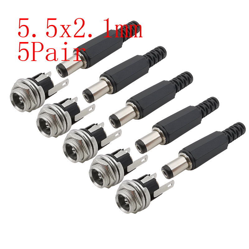 10Pcs 5.5x2.1mm DC Power Male Female Adapter DC-022 DC-025M DC-005 DC-022B 5.5*2.1mm DC Power Supply Plug Jack Socket Connector: Orange