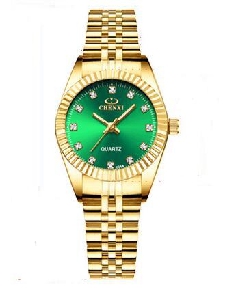 Chenxi – montre de luxe en acier inoxydable pour hommes et femmes, horloge dorée, à Quartz, à la , , 004a: Green Dial Lady