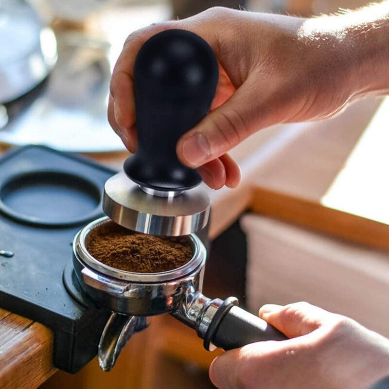 58mm kalibreret tryk espresso tamper værktøj barista espresso maskine tamper flad base 30 lbs presse rustfrit stål