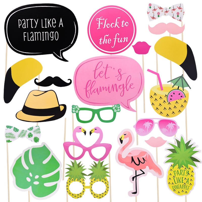 20pcs Hawaii Party Photo Booth Funny Lip Mouth Flamingo Photobooth Props Wedding Decoration Tropical Summer Carnival Party Props