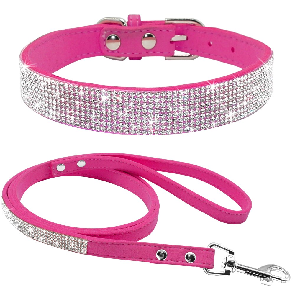 Strass hundhalsband bling kristall katt hundhalsband och koppel set djurpromenader koppel justerbar för små medelstora hundar: Xs / Rosröd