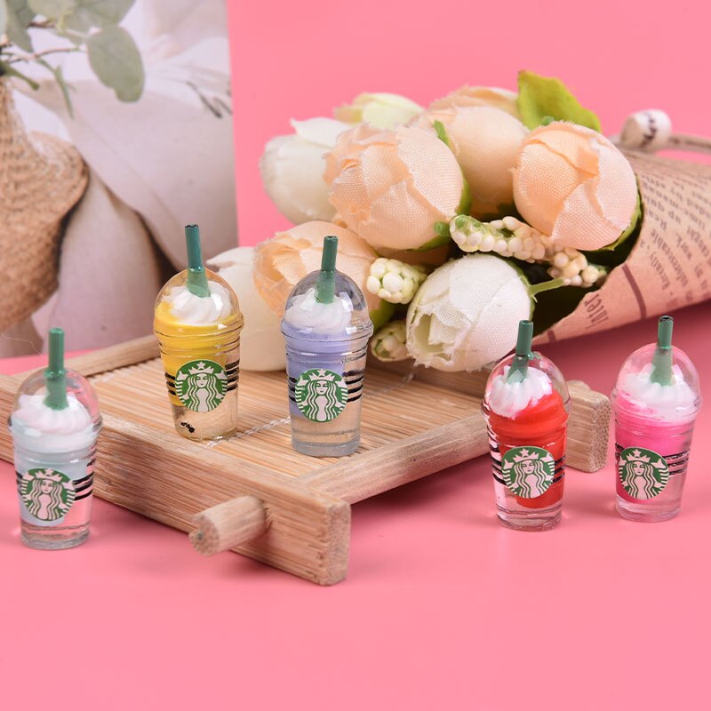 10Pcs Mini Resin Kawaii 3D Straw Milk Tea Ice Cream Coffee Frappuccino Cup Charm Imitation Food Pendant Jewlery Findings