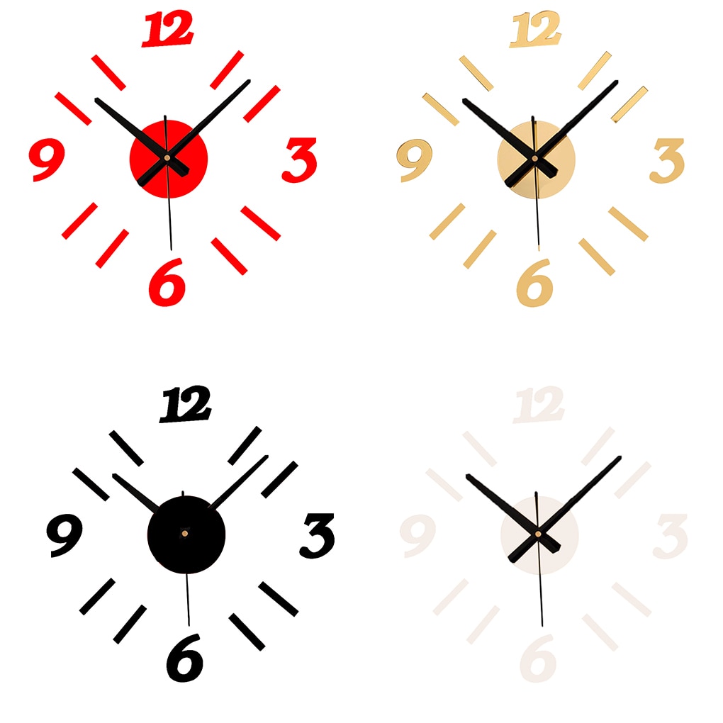 Diy Numbers Wandklok Rood/Zwart Acryl Spiegel Muurstickers Horloges Home Decor Klok