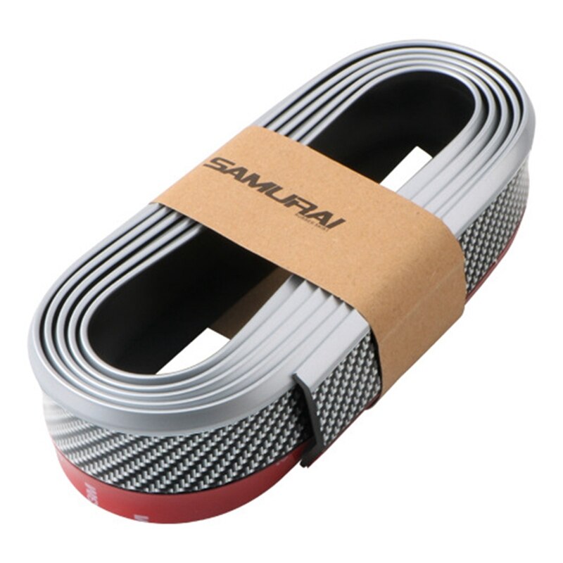 Banda de goma Universal para parachoques de labio para accesorios de coche, fibra de carbono suave frontal, 55mm de ancho, tira de 2,5 m de largo, exterior de coche: Carbon Fiber Silver