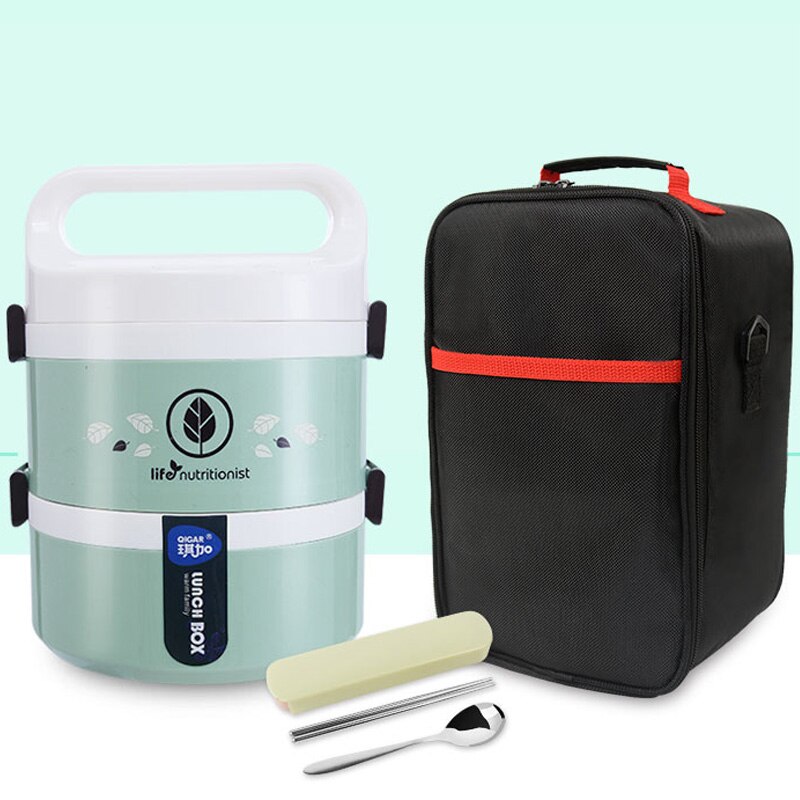 Micro-ondes étanche boîte à déjeuner en plastique enfants récipients de stockage des aliments en acier inoxydable boîte à déjeuner Bento Thermo isolé thermique japon: 2 Layer Green