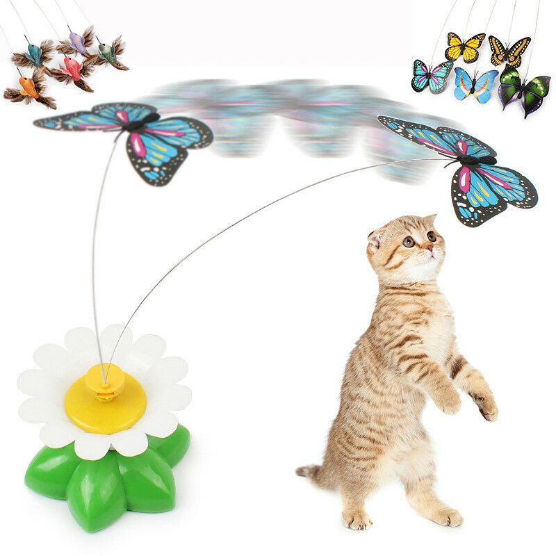 Elektrisk roterende sommerfugl fuglestang wire katte teaser legetøj til katte katte killinger kat træning adfærd hjælpemidler