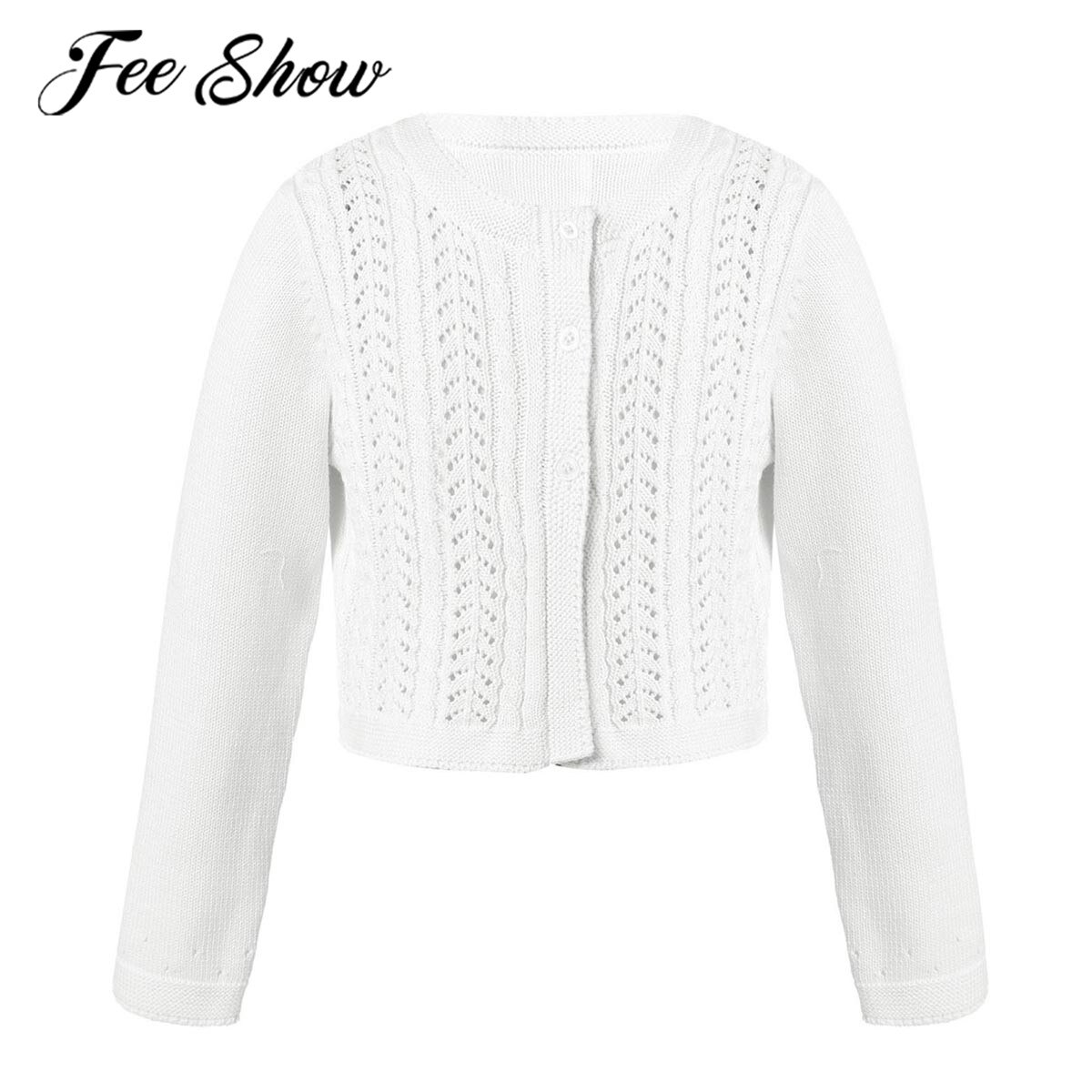 Flower Girls Bolero Children's Open Front Long Sleeve Knitted Sweaters Cardigan Wedding Princess Outwear Kids Knitting Coat