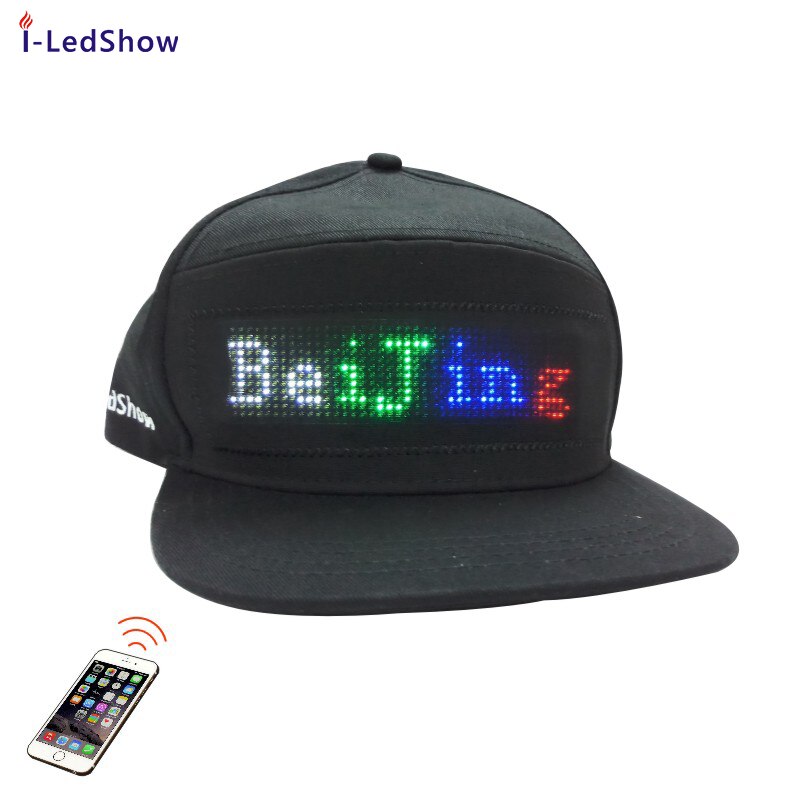 Iledshow Led Usb Oplaadbare Led Lichtgevende Cap Led Light Digitale Scrolling Bericht Led Hoeden: Black hat