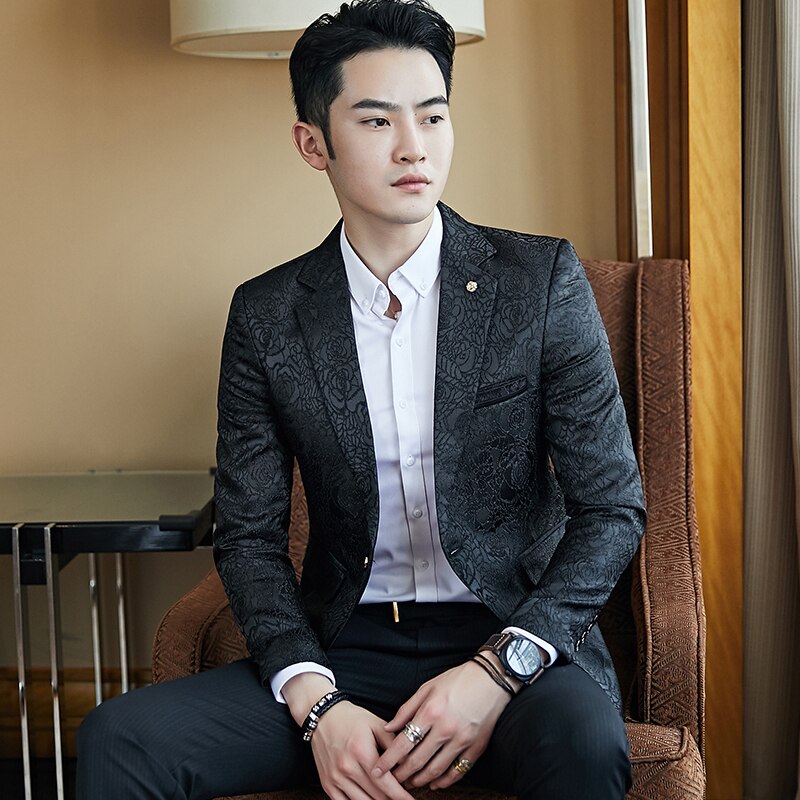 Traje pequeño bordado con patrón oscuro para hombre, traje de primavera y otoño, tendencia de Edición coreana, única occidental, combina con todo,