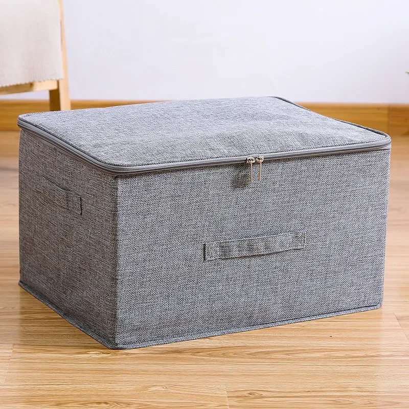 Kleding Opbergbakken Met Ritssluiting Met Handgrepen Opvouwbare Katoenen Linnen Stof Kubus Mand Organizer Container Box: M / Light Grey