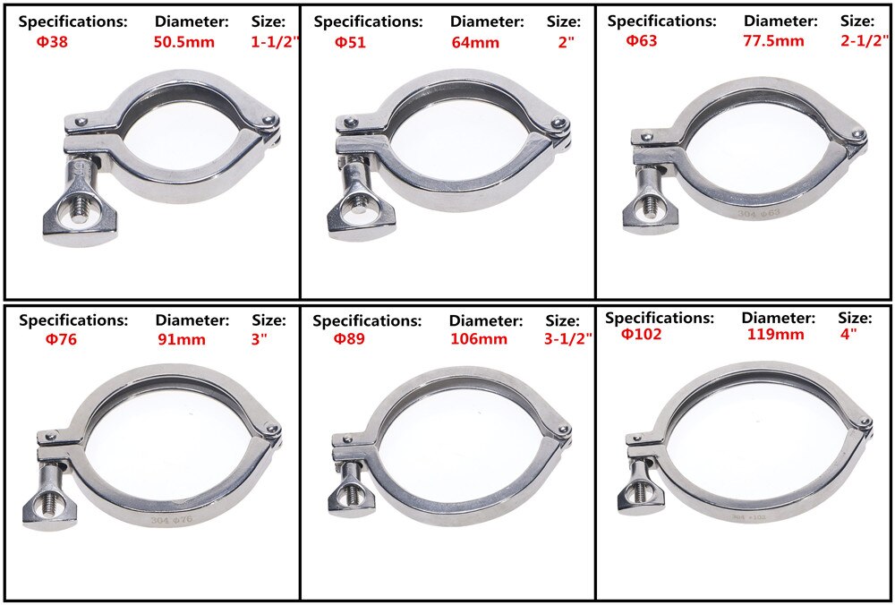 Sanitary Fitting Tri Clamp Stainless Steel 304 Pipe clamp Hygienic grade 38 51 63 76 89 102